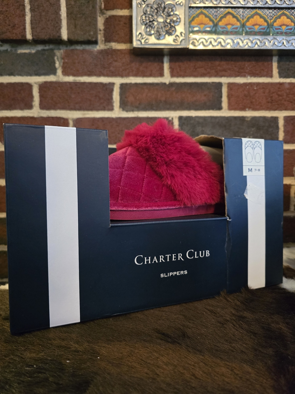 Charter Club Women's Fuchsia Quilted Faux-Fur Slippers